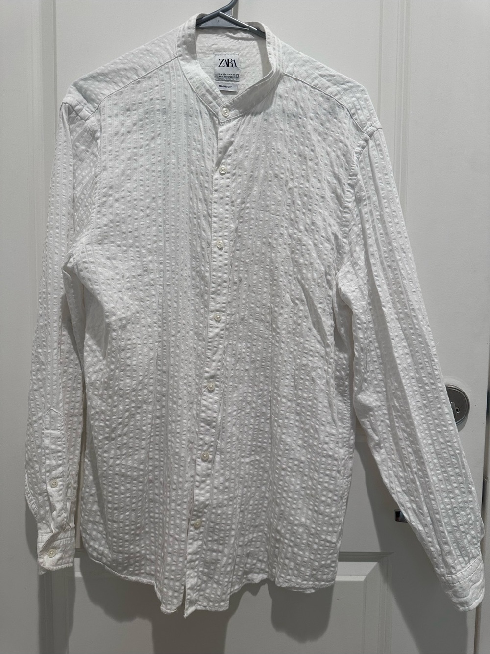 ZARA White Line-blend Long-Sleeve Shirt